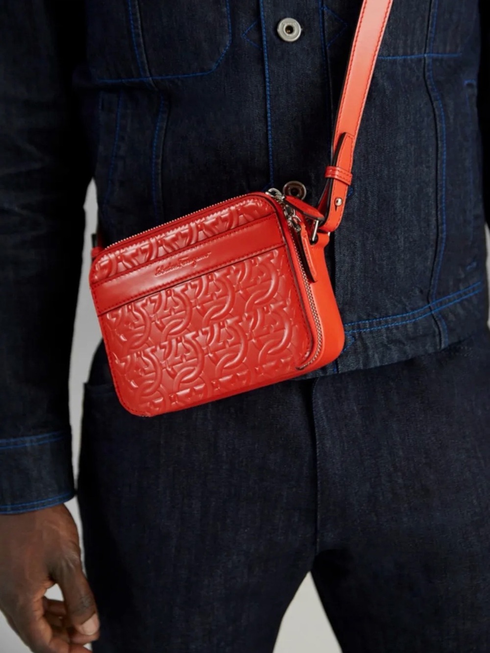 Salvatore Ferragamo Red Embossed Patent Leather Crossbody - Picture 4 of 13